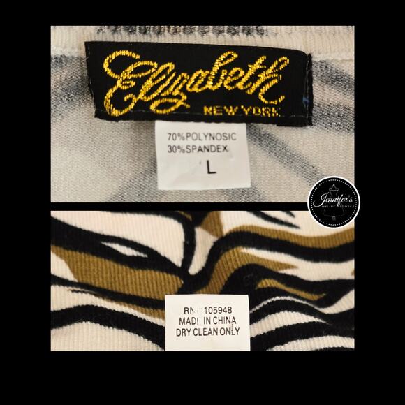 Elizabeth New York Vintage Cream Black Red Animal Print Cardigan Size Large - Picture 7 of 11